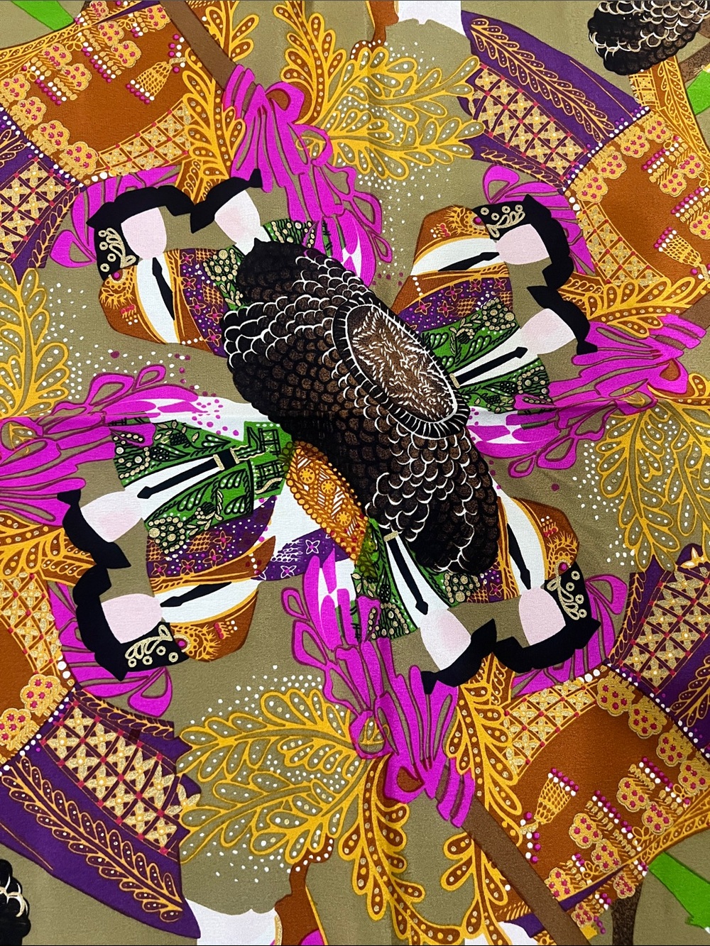 Balenciaga Purple and Gold Printed Silk Scarf. 100% silk - Picture 5 of 13